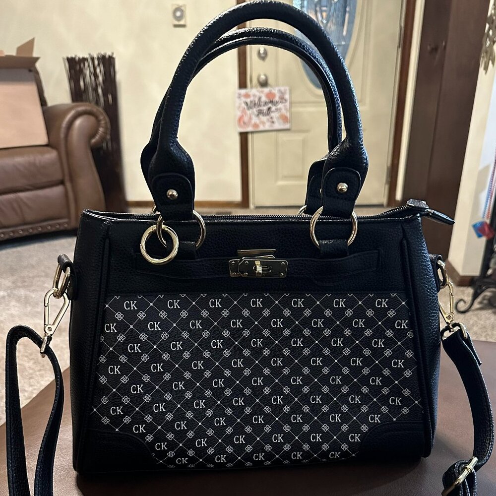 The Danbury Mint Black and White CK Tote or Crossbody Handbag